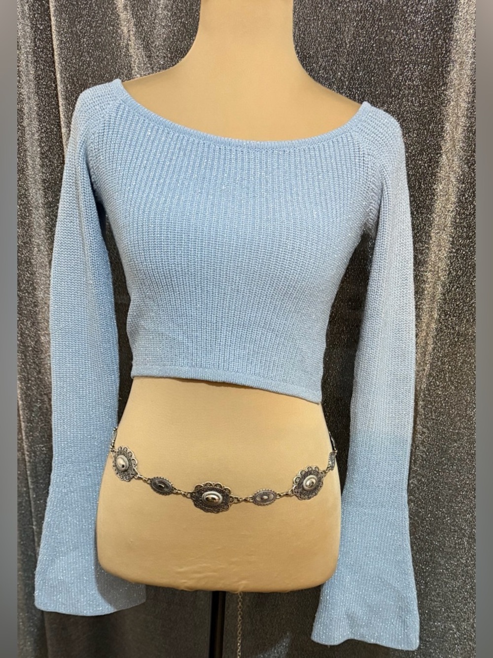 Fashion Nova Light Blue Ribbed Cropped Knit Top